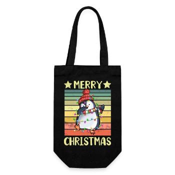 Frohe Weihnachten Pinguin - Geschenkbeutel für Flaschen - Schwarz - Vorne