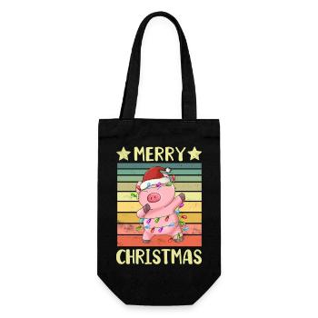 Frohe Weihnachten Schwein - Geschenkbeutel für Flaschen - Schwarz - Vorne