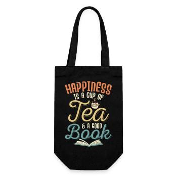 Happiness Is A Cup Of Tea & A Good Book Tea Bag Te - Geschenkbeutel für Flaschen - Schwarz - Vorne