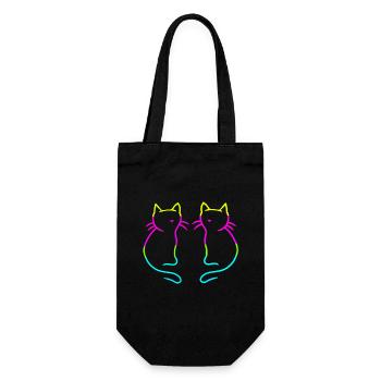 80er 90er Retro Vintage Katzen Regenbogen - Geschenkbeutel für Flaschen - Schwarz - Vorne