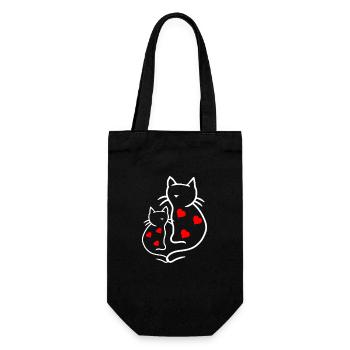Valentin Retro Katzen Herz Katze 80er 90er - Geschenkbeutel für Flaschen - Schwarz - Vorne