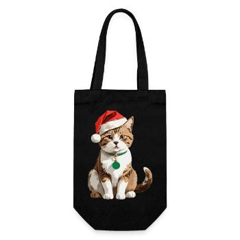 Cute Cat with Santa Hat - Gift Bag for Bottles - black - Front