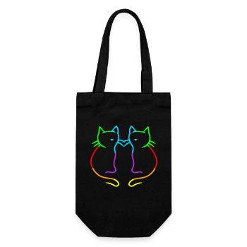 80er 90er Retro Regenbogen Herz Katzen Katze - Geschenkbeutel für Flaschen - Schwarz - Vorne