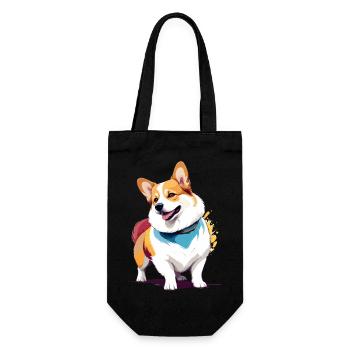 Corgi Vektor Kunst mit lebendiger Farbillustration - Geschenkbeutel für Flaschen - Schwarz - Vorne