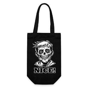Illustration de zombie souriant - Design « NICE » - Sac à bouteille - noir - Devant