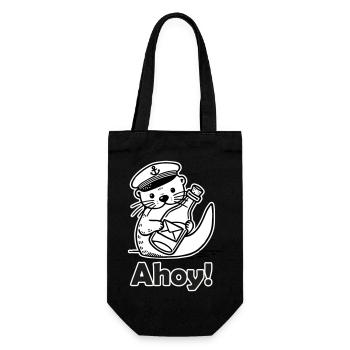 Cute Seaman Otter Holding A Postcard In A Bottle - Gift Bag for Bottles - black - Front