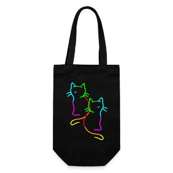 80er 90er Retro Vintage Regenbogen Katzen Katze - Geschenkbeutel für Flaschen - Schwarz - Vorne