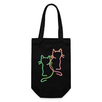 80er 90er Retro Vintage Katzen Katze Kätzchen - Geschenkbeutel für Flaschen - Schwarz - Vorne