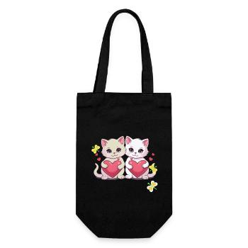 80er 90er Retro Katze Katzen Valentin Valentinstag - Geschenkbeutel für Flaschen - Schwarz - Vorne