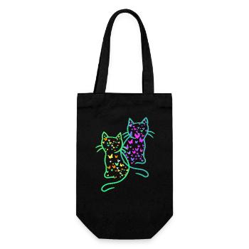 80er Retro Katzen Katze Teenie Schmetterlinge Kind - Geschenkbeutel für Flaschen - Schwarz - Vorne