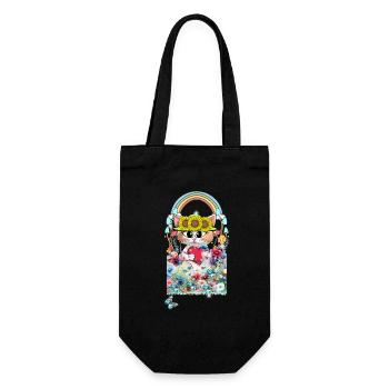 Katze Blumen Garten Kinder Mädchen - Geschenkbeutel für Flaschen - Schwarz - Vorne