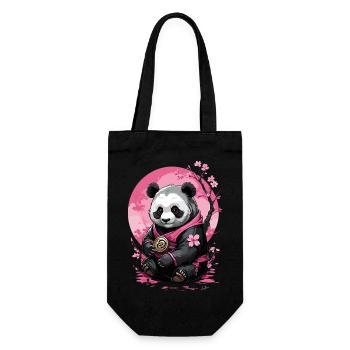 Rosa Panda im geblümten Kimono - Geschenkbeutel für Flaschen - Schwarz - Vorne