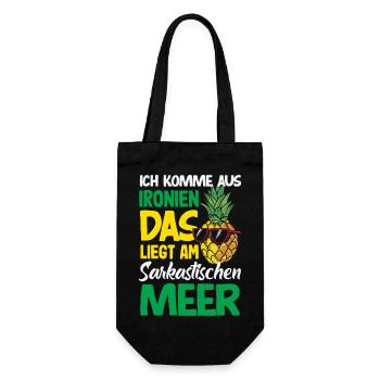 Ich komme aus Ironien – Sarkastisches Meer - Geschenkbeutel für Flaschen - Schwarz - Vorne
