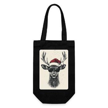 Rentier Hirsch Geweih Reindeer Vintage Weihnachten - Geschenkbeutel für Flaschen - Schwarz - Vorne