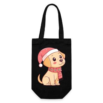 Festlicher Welpe mit Weihnachtshut - Geschenkbeutel für Flaschen - Schwarz - Vorne