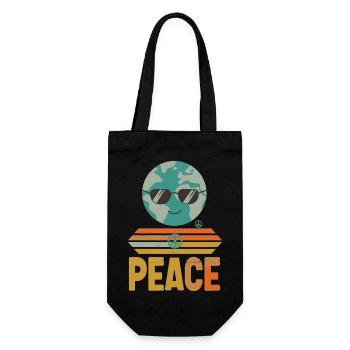 Erde mit Peace-Sonnenbrille Retro - Geschenkbeutel für Flaschen - Schwarz - Vorne