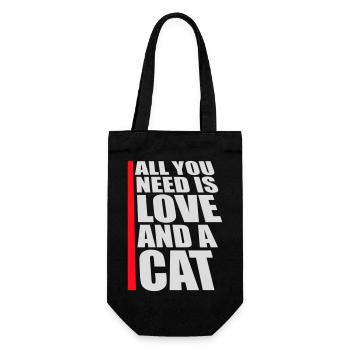All You Need Is Love And A Cat Lustig Katze Spruch - Geschenkbeutel für Flaschen - Schwarz - Vorne