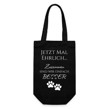 Zusammen besser – Pfote Minimal Design weiß - Geschenkbeutel für Flaschen - Schwarz - Vorne