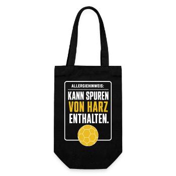 Allergiehinweis Handball – Spuren von Harz - Geschenkbeutel für Flaschen - Schwarz - Vorne