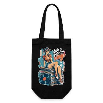 Life is better on vinyl - Pin-Up & Sneaker - Geschenkbeutel für Flaschen - Schwarz - Vorne