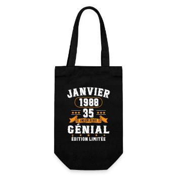 35 Ans Janvier 1988 Vintage Cadeau D'anniversaire - Sac à bouteille - noir - Devant