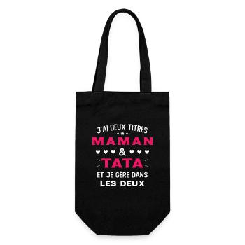 Maman Tata Deux Titres Cadeau Neveu Nièce Tante - Sac à bouteille - noir - Devant