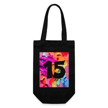 NR. 15 NUMMER 15 BUNT 15. GEBURTSTAG - Geschenkbeutel für Flaschen - Schwarz - Vorne