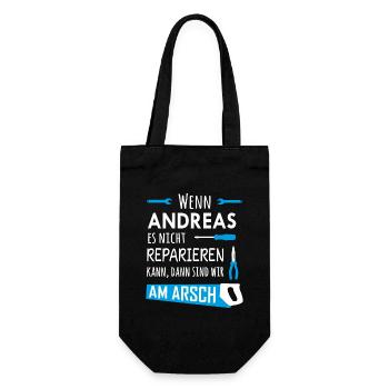 Lustiger Heimwerker und Handwerker Spruch Andreas - Geschenkbeutel für Flaschen - Schwarz - Vorne
