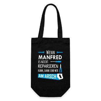 Lustiger Heimwerker und Handwerker Spruch Manfred - Geschenkbeutel für Flaschen - Schwarz - Vorne
