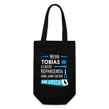 Lustiger Heimwerker und Handwerker Spruch Tobias - Geschenkbeutel für Flaschen - Schwarz - Vorne