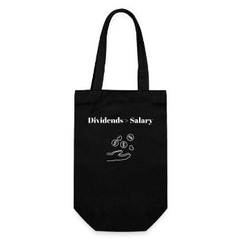 Dividends > Salary, Lustiges Börsen Design - Geschenkbeutel für Flaschen - Schwarz - Vorne