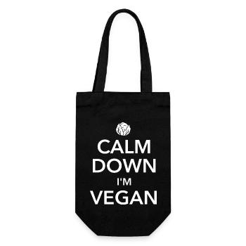 Calm down I'm vegan - Reg dich ab - Spruch - Geschenkbeutel für Flaschen - Schwarz - Vorne