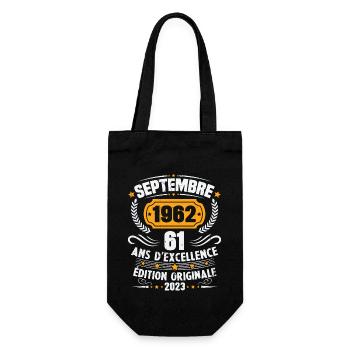 Cadeau anniversaire 61 Ans septembre 1962 Vintage - Sac à bouteille - noir - Devant