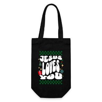 Jesus loves You - Christians Retro Ugly Christmas - Geschenkbeutel für Flaschen - Schwarz - Vorne