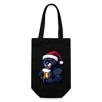 Panther Weihnachten Bier - Geschenkbeutel für Flaschen - Schwarz - Vorne