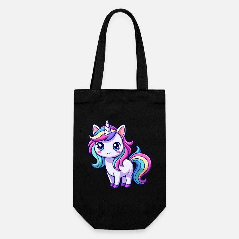 Süßes Regenbogen-Einhorn - Geschenkbeutel für Flaschen - Schwarz
