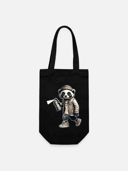 Panda Graffiti Sprühdose Streetart - Geschenkbeutel für Flaschen - Schwarz