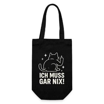 faule Katze - Statement Spruch - ich muss gar nix - Geschenkbeutel für Flaschen - Schwarz - Vorne