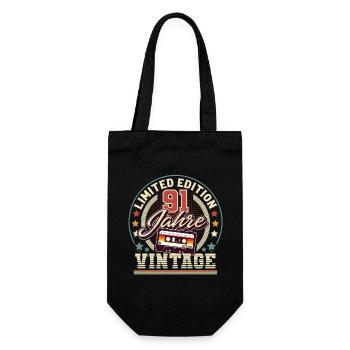 91. Geburtstag Vintage - Geschenkbeutel für Flaschen - Schwarz - Vorne