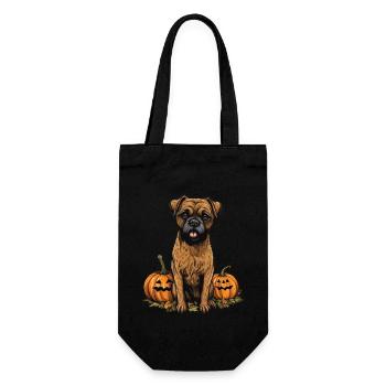 Border Terrier Dog Pumpkin Lazy Halloween Party - Gift Bag for Bottles - black - Front