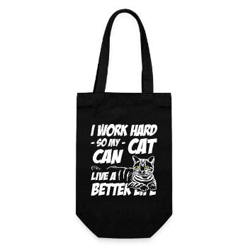 I work hard so my cat can live a better life - Geschenkbeutel für Flaschen - Schwarz - Vorne