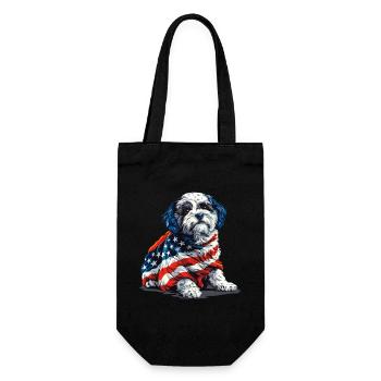 Bichon Frise Dog 4th of July American Flag Gifts - Gift Bag for Bottles - black - Front