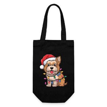 Dandie Dinmont Terrier Christmas Lights Xmas Dog - Gift Bag for Bottles - black - Front
