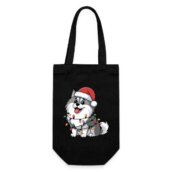 Keeshond Christmas Lights Xmas Dogs Gifts - Gift Bag for Bottles - black - Front