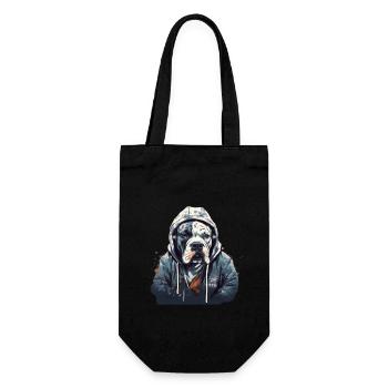 American Bulldog mit coolem Hoodie Outfit Bulldoge - Geschenkbeutel für Flaschen - Schwarz - Vorne