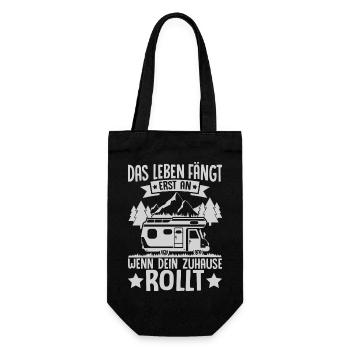 DAS LEBEN FÄNGT ERST AN, WENN DEIN ZUHAUSE ROLLT - Geschenkbeutel für Flaschen - Schwarz - Vorne