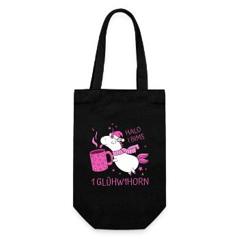 Einhorn Glühweinhorn Halo I Bims 1 Glühw1horn pink - Geschenkbeutel für Flaschen - Schwarz - Vorne
