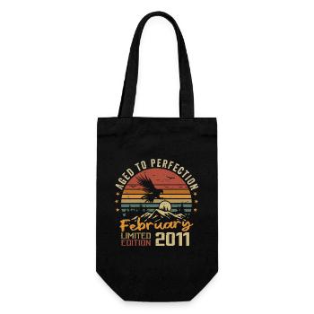 Born in February 2011 Birthday 2011 February - Gift Bag for Bottles - black - Front