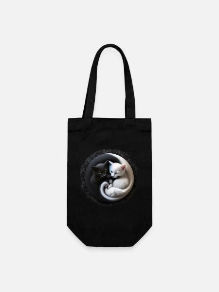 Yin Yang Kitten Kätzchen in 3D optik, super süß... - Geschenkbeutel für Flaschen - Schwarz