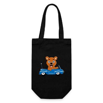 AUTO - BÄR - TEDDYBÄR - BÄR - KIND - TIER - Geschenkbeutel für Flaschen - Schwarz - Vorne